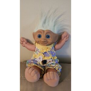 Vintage Treasure Trolls Ace Novelty Co Troll Doll Plush Blue Hair & Eyes 13"